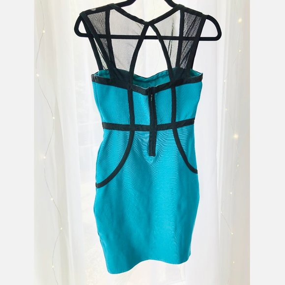 Blue and Black Midi Bodycon Bandage Dress | Small - Picture 2 of 2